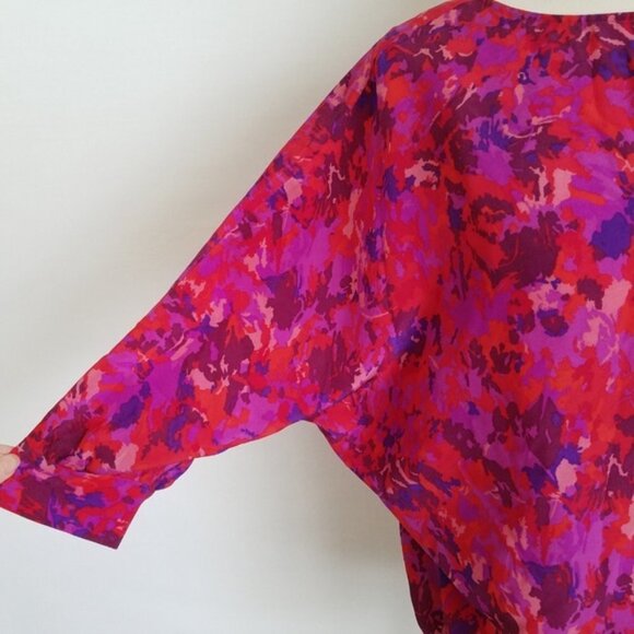 NWOT Joie Red & Purple Silk Splatter Pattern Low-Cut-Back Dolman Blouson Top - Picture 5 of 6